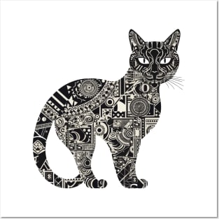 Cat Silhouette Filled With Intricate Geometric Patterns Posters and Art